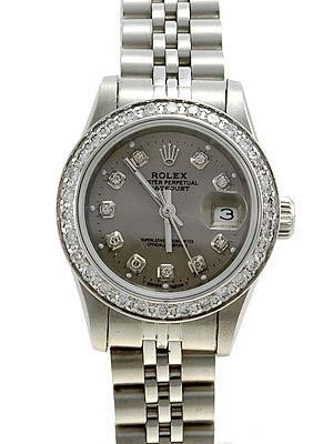 Rolex Datejust Replica Watches Gray dial diamond hour markers diamond bezel