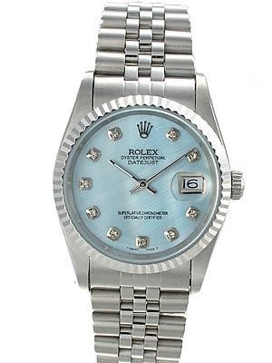 Rolex Datejust Replica Watches Jubilee SS Blue pearl dial diamond hour markers