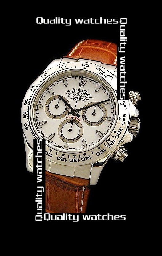 Swiss Rolex Cosmograph Daytona White Dial Brown Strap Automatic Replica Watch 