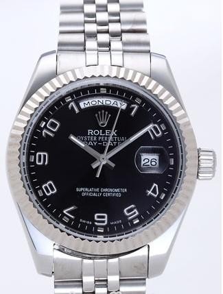 Rolex Day-Date II Replica Watches Black Dial RX41143