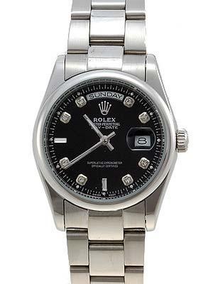 Rolex Oyster Day Date Replica Watches White Gold Black dial diamond hour markers I RLLP02
