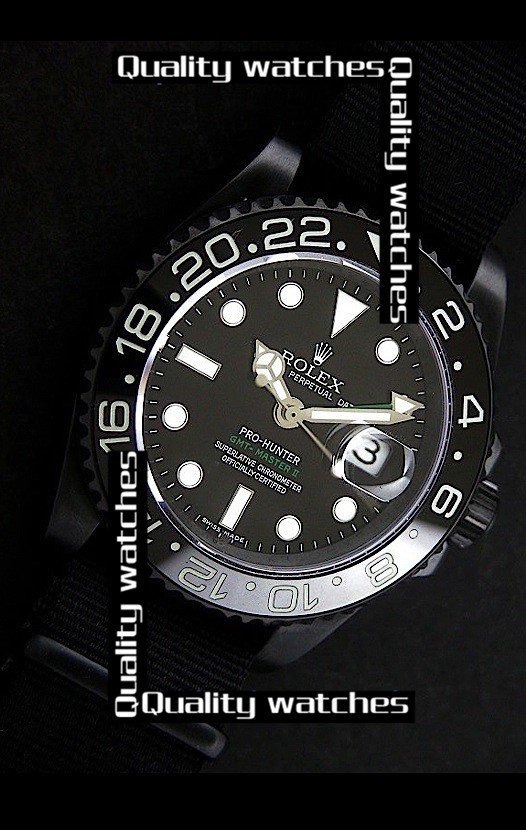 Swiss Rolex Pro-Hunter GMT-Master II Ceramic Black dial Nylon strap Automatic Replica Watch 