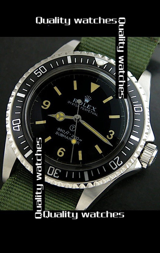 Rolex Submariner Black dial Green Nylon strap Automatic Replica Watch 