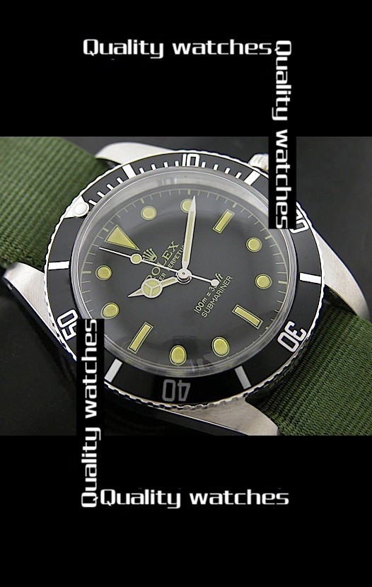 Rolex Submariner Domed Crystal Green Nylon strap Automatic Replica Watch 
