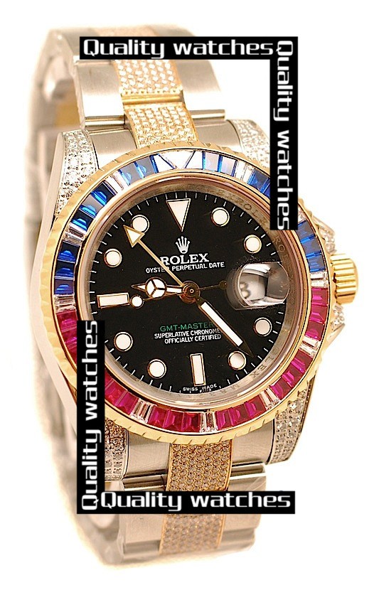 Swiss Rolex GMT-Master II 2011 Edition Diamonds on Case Bezel Strap Automatic Replica Watch 