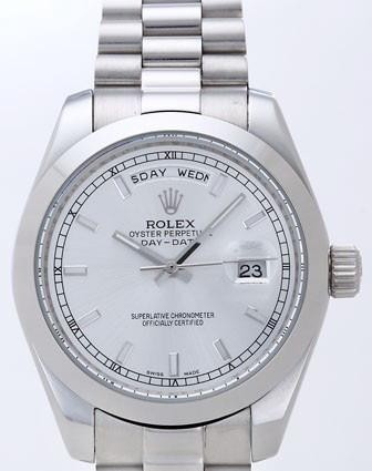 Rolex Day-Date II Replica Watches Silver Dial RX41153