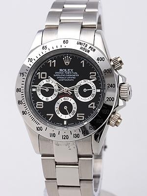 Rolex Daytona Replica Watches SS Black Dial Number hour markers SS Band