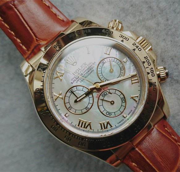 Rolex Daytona Automatic Replica Watches Brown Leather MOP Dial 40mm