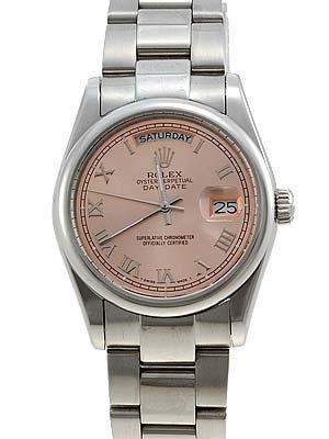 Rolex Oyster Day Date Replica Watches White Gold Salmon Rose dial roman numeral hour markers  RLLPA5