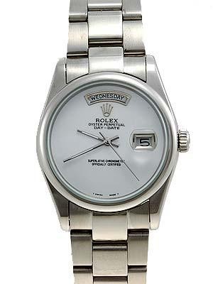 Rolex Oyster Day Date Replica Watches White Gold White dial no hour markers RX7086