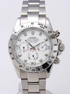 Rolex Daytona Replica Watches SS White Dial Diamond hour markers SS Band