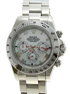 Rolex Daytona Replica Watches SS All Stainless Pearl dial with roman numeral hour markers