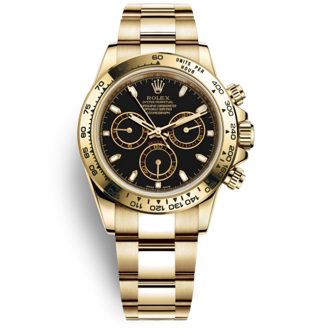 Replica Rolex Daytona Yellow Gold Swiss Watches Black Dial 40mm(High End)