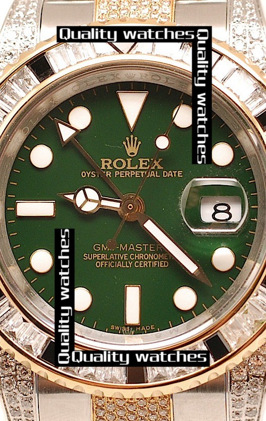 Swiss Rolex GMT-Master II 2011 Edition Diamonds case bezel and strap Green dial Automatic Replica Watch 