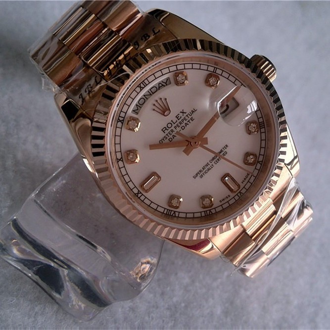 Rolex Day-Date Automatic Swiss Watch Rose Gold Diamonds Markers 36mm