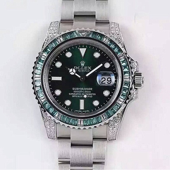 Rolex Submariner Date Swiss Automatic Diamonds Bezel Green Dial (Super Model)