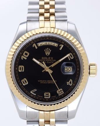 Rolex Day-Date II Replica Watches Black Dial RX41124