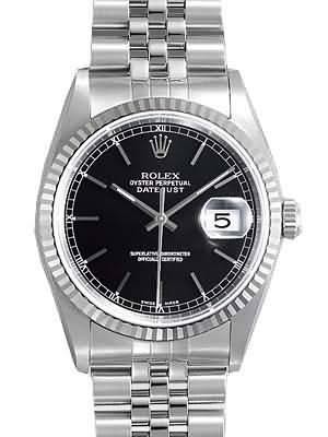 Rolex Datejust Replica Watches SS Black Dial Bar Hour Markers