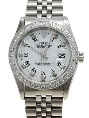 Rolex Datejust Replica Watches SS White dial diamond and roman hour markers