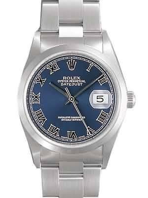 Rolex Oyster Datejust Replica Watches Stainless Steel Blue Dial Roman Numeral Hour markers I RX113