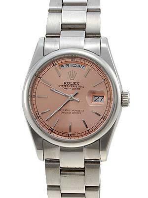 Rolex Oyster Day Date Replica Watches White Gold Salmon Rose dial bar numeral hour markers LLPA3