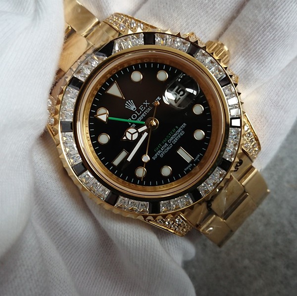 Rolex GMT-Master II Automatic Replica Watches Yellow Gold Black Dial 40mm