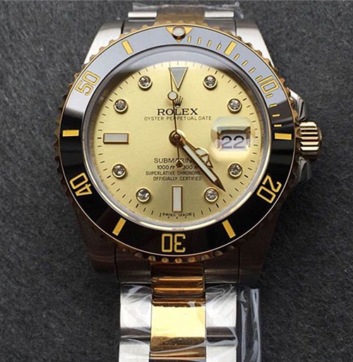 Rolex Submariner Swiss Cal.3135 Automatic Watch Diamonds Markers Gold Dial (Super Model)