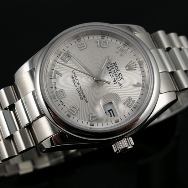 Swiss Rolex Datejust Silver dial Arabic numerals time markers Automatic Replica Watch