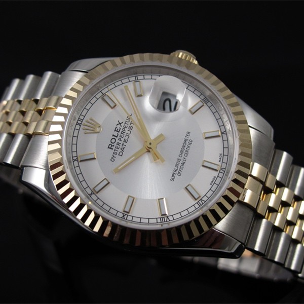 Rolex Datejust 18K Gold White dial Bar-type time markers Two toned strap Automatic Replica Watch 