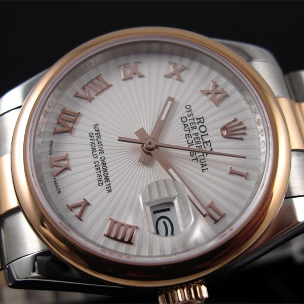 Rolex Datejust 18K Gold White Radials dial Roman numerals time markers Automatic Replica Watch