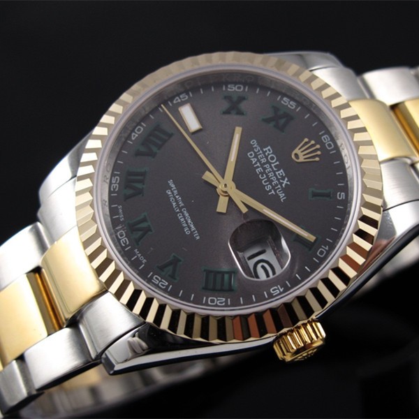 Rolex Datejust 18K Gold Chocolate dial Roman numerals time markers Automatic Replica Watch