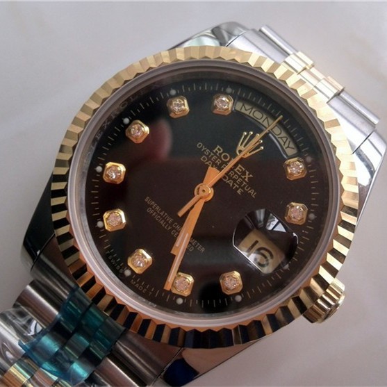 Rolex Day-Date Black Dial Diamonds Markers 