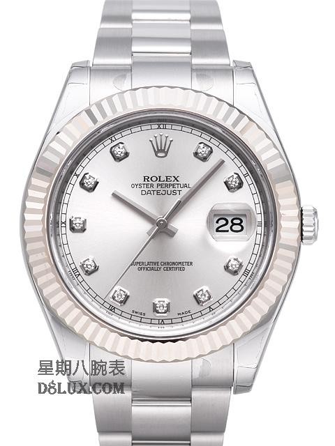 Swiss Rolex Datejust II Mens 116334 Silver dial Diamond time markers Automatic Replica Watch