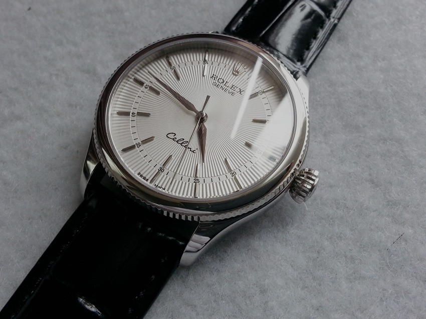 Rolex Cellini Swiss Automatic Watch White Dial Black Strap       