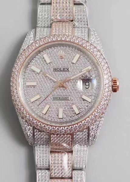 Rolex Datejust II Replica Swiss Watch Full Diamonds Rose Gold