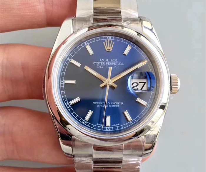 Swiss Rolex Datejust Mens 116200-0057 Blue dial Bar-type time markers Automatic Replica Watch
