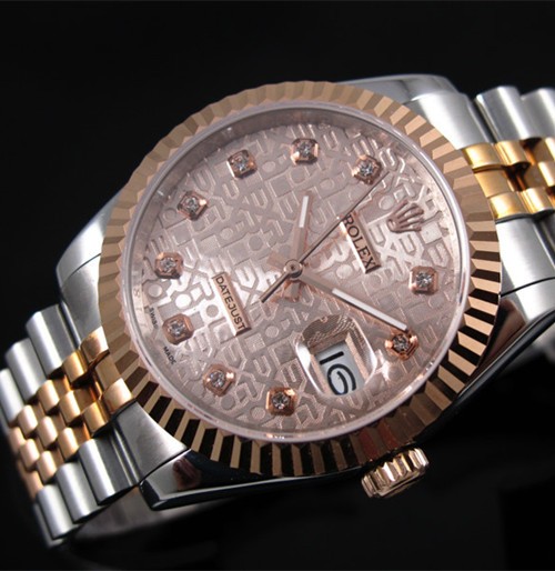 Rolex Datejust 18K Rose Gold Golden dial Diamond time markers Automatic Replica Watch