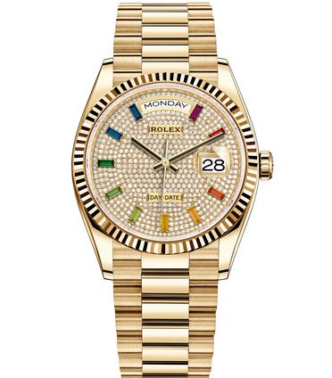 Rolex Day-Date Replica Swiss Watch 128238-0051 Diamonds-Paved (High End)