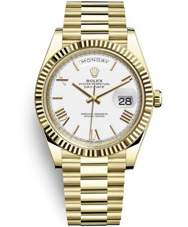 Replica Rolex Day-Date II Swiss Watches 228238-0042 Full Gold Silver White Dial 40mm(High End)