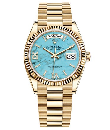 Rolex Day-Date Swiss Watch All Gold 128238-0071 Light Blue Dial (High End)