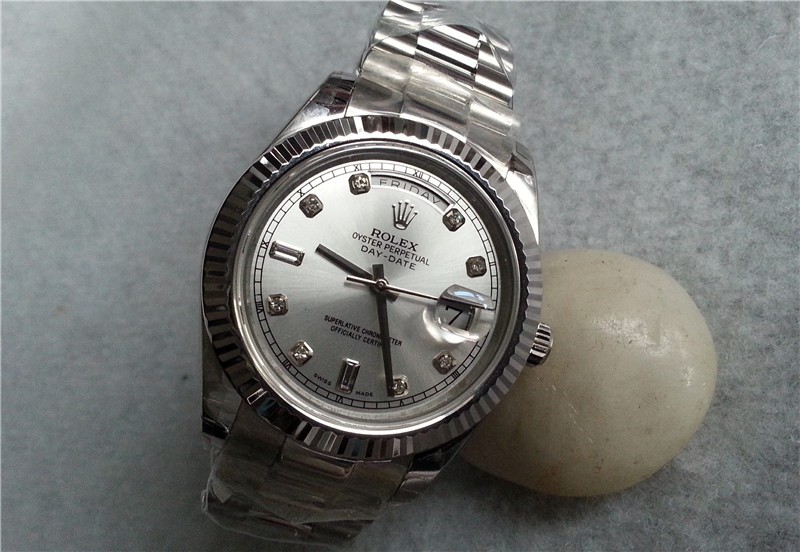 Replica Rolex Day-Date II Watches Swiss Automatic 218239-0006 Silver Dial 41mm (High End)