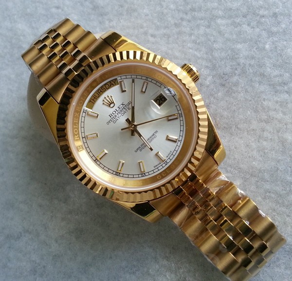 Replica Rolex Day-Date II Automatic Full Gold Watch Silver White Dial 41mm