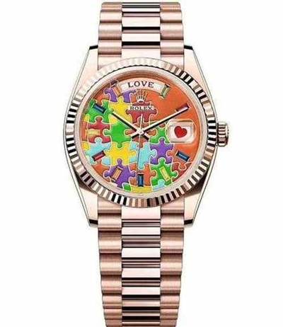 Rolex Day-Date Swiss Watch Rose Gold President Puzzle Dial (High End)