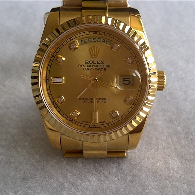 Rolex Day-Date Automatic Watch Yellow Gold Diamonds Hour Markers 