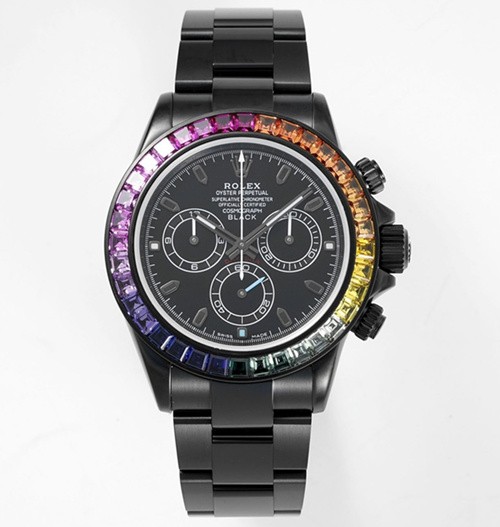 Rolex Daytona Replica Swiss Watch All Black Rainbow Bezel (High End)