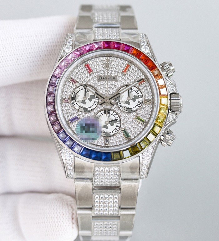 Rolex Daytona Rainbow Replica Swiss Watch Diamonds-Paved (High End)