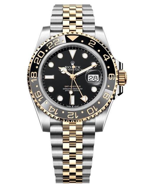 Rolex GMT-Master II Swiss Clone Watch Two Toned Gold Black Dial (Super Model) 