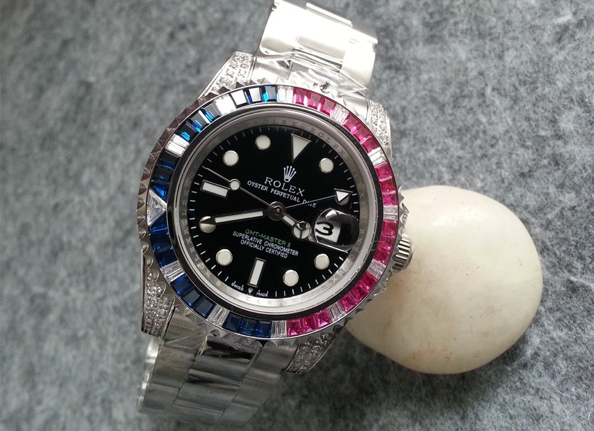 Rolex GMT-Master II Automatic Replica Watches Two-tone Diamonds Bezel