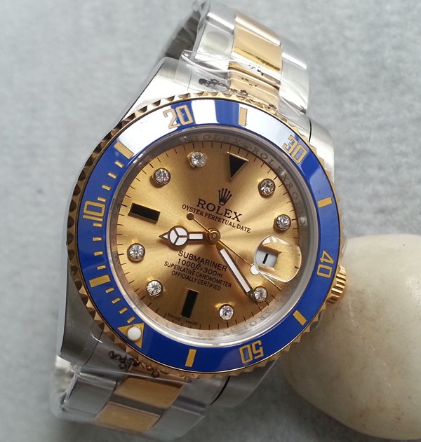 Replica Rolex Submariner Automatic Two-Tone Watch Gold Dial 40mm