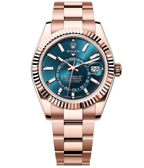 Rolex Sky-Dweller 2023 Replica Swiss Watch Rose Gold Green Dial (High End)
